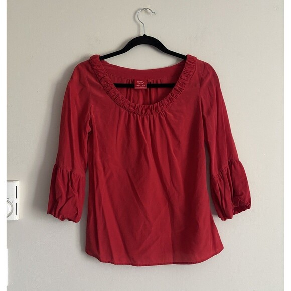 Vintage Oscar De La Renta Womens 6 Small SILK Blouse Red Y2K 2000s Preppy - Picture 1 of 5